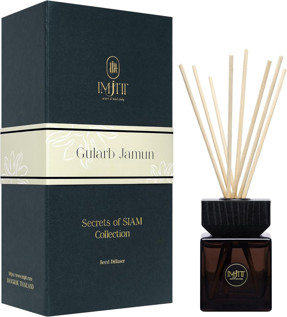 Gulab Jamun by Imjitt - Authentic Thai Botanical Aroma Diffuser with Turkish Rose and White Tea Notes, Featuring Luxury Reed diffusers for Home to Create a Welcoming, Long-Lasting Ambient Scent