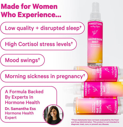 Pink Stork Magnesium Spray Mist, Unscented, 4 oz | For Calm, Stress, and Sleep, Seasickness Support, Pregnancy Must Haves, 200 mg per 6 Sprays