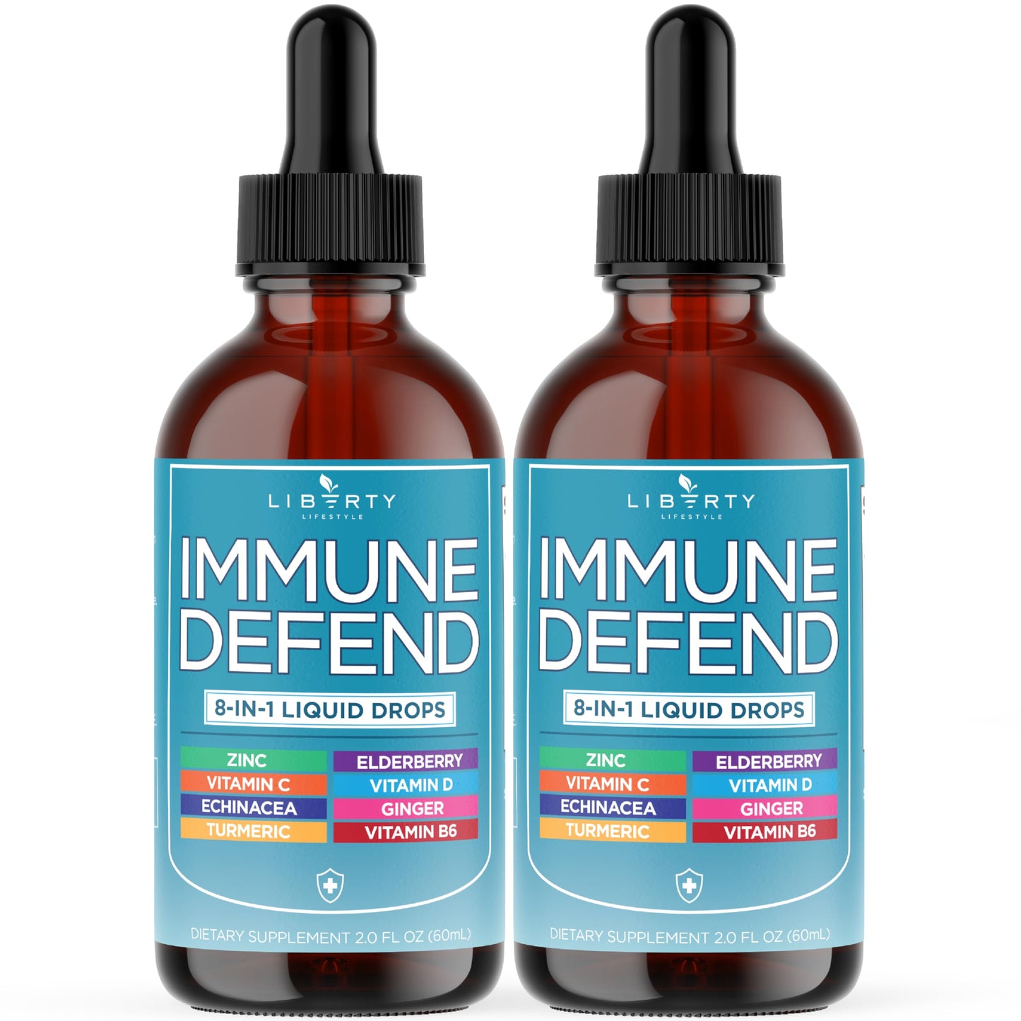 8-in-1 Immune Support Liquid Drops – Elderberry, Turmeric Curcumin, Echinacea, Ginger, Vitamins C & D3, Zinc & B6 – Fast-Absorbing Immune & Antioxidant Support – Vegan, Non-GMO – 4 oz