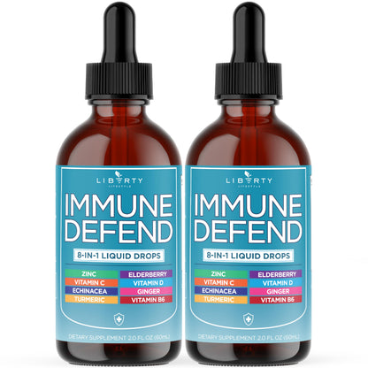 8-in-1 Immune Support Liquid Drops – Elderberry, Turmeric Curcumin, Echinacea, Ginger, Vitamins C & D3, Zinc & B6 – Fast-Absorbing Immune & Antioxidant Support – Vegan, Non-GMO – 4 oz