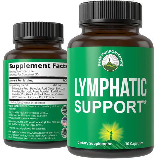Peak Performance Lymphatic Drainage Drops. Sugar Free 7-in-1 Lymph Detox and Cleanse Support. Vegan Supplement with Echinacea, Red Clover Blossom, Burdock Root, Cleavers Herb, Licorice Root, and More