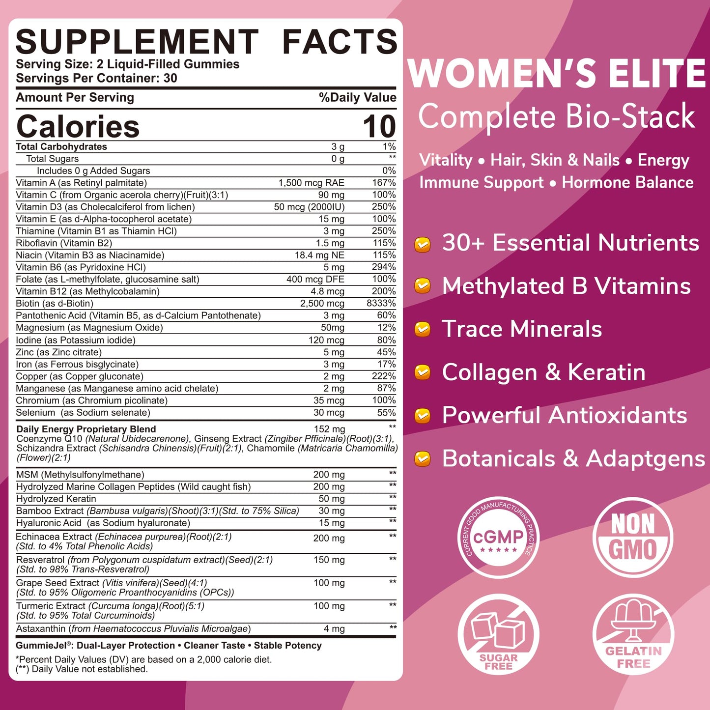 Womens Multivitamin Gummy, Methylated Multivitamin for Women, GLP-1 Friendly, Biotin, Iron, Collagen, Methylfolate, B Complex, Women's Complete Support, Hair Skin and Nails Vitamins, No Sugar, 60 Cts