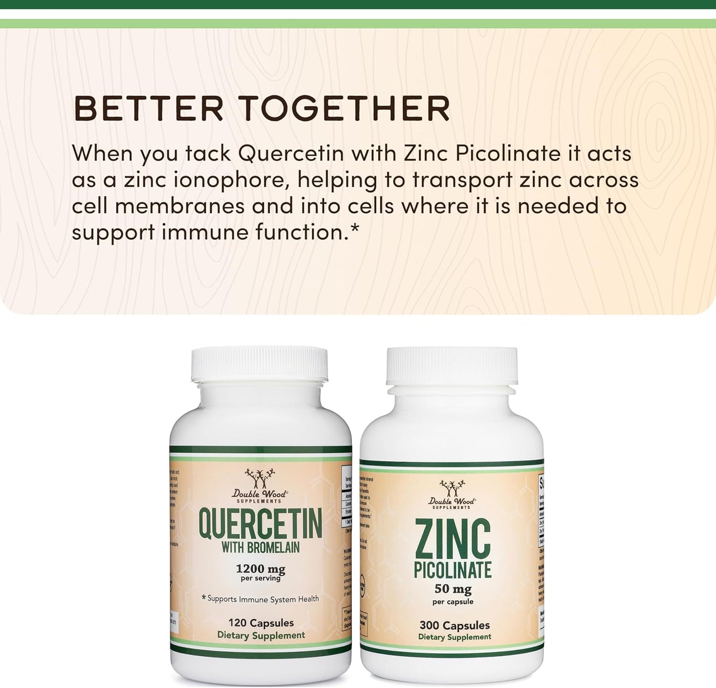 Quercetin with Bromelain - 96% Highly Purified - 120 Count (1,200mg Servings) - Supports Healthy Immune Functions in Men and Women (Vegan Safe, Third Party Tested, Gluten Free) by Double Wood