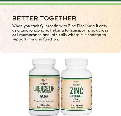 Quercetin with Bromelain - 96% Highly Purified - 120 Count (1,200mg Servings) - Supports Healthy Immune Functions in Men and Women (Vegan Safe, Third Party Tested, Gluten Free) by Double Wood