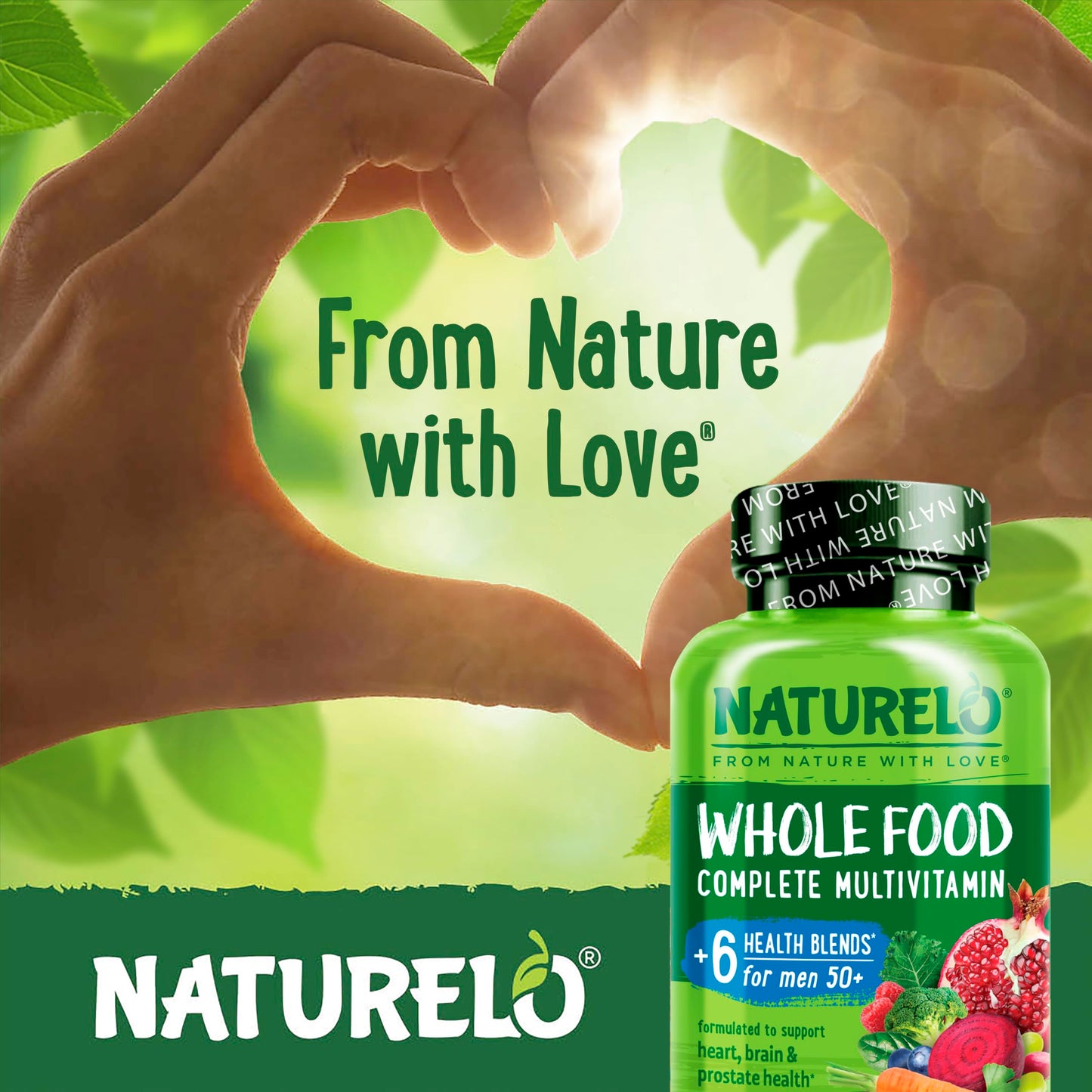 NATURELO Whole Food Multivitamin for Men 50+ - with Vitamins, Minerals, Organic Herbal Extracts - Vegan Vegetarian - for Energy, Brain, Heart and Eye Health - 120 Capsules