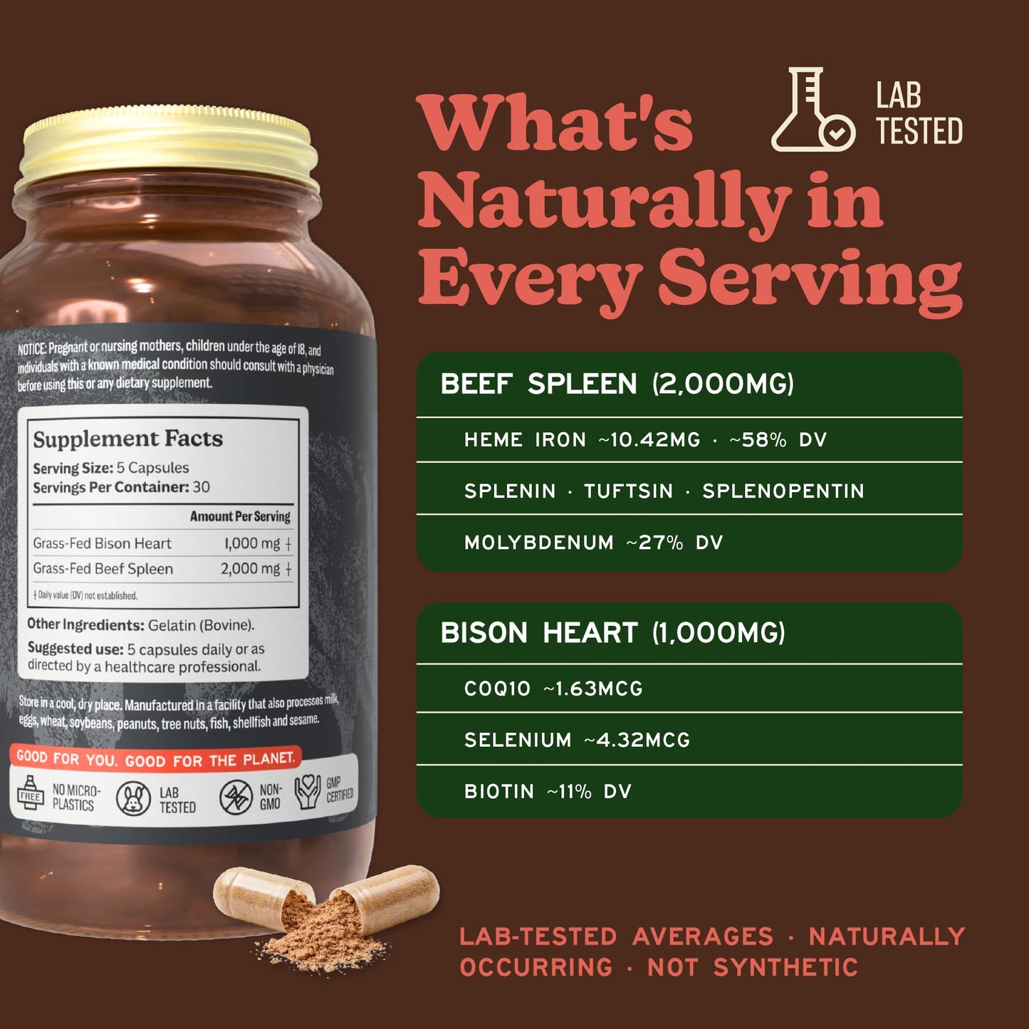 MK Supplements Grass-Fed Desiccated Beef Liver, Non-Defatted, Made in USA | 3,000mg per serving, 150 capsules, 30 servings, freeze-dried, regeneratively raised, amber glass bottle, family owned