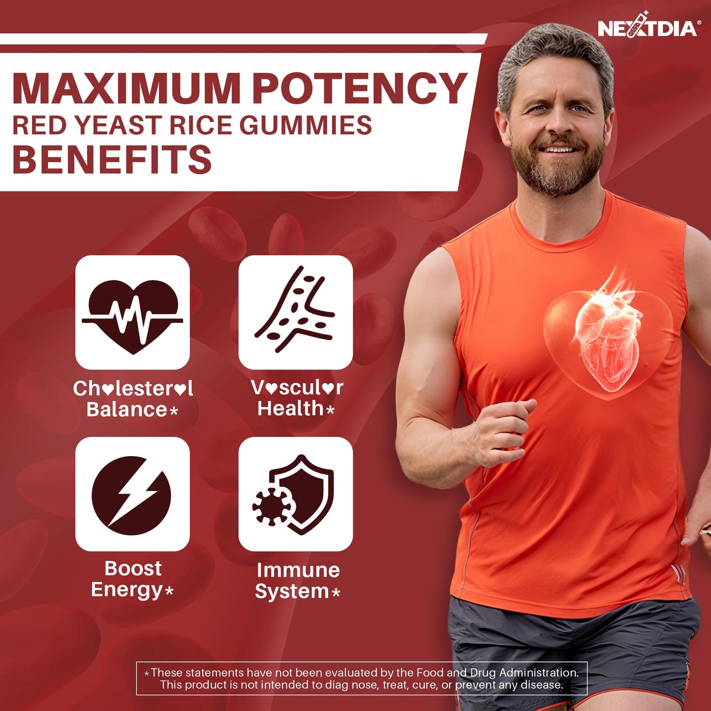 Red Yeast Rice Gummies 2400MG with CoQ10, Suagr Free Balanced Chṏlesterṏl Supplements Plus Citrus Bergamot, Plant Sterols & Stanols Supports Vḁsculḁr Health, Energy, Immunity for Age 50+,Vegan,60 Cts