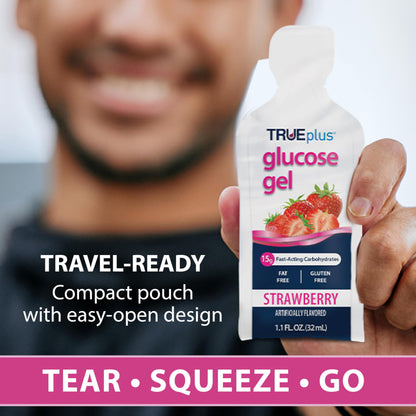 TRUEplus Glucose Gel Pouch, 15g Carbohydrates, Fruit Punch Flavor, 6 Pack | 15g Fast-Acting Carbohydrates Per Serving, Fat Free, Gluten Free, Boosts Energy, Great Tasting and Easy to Use