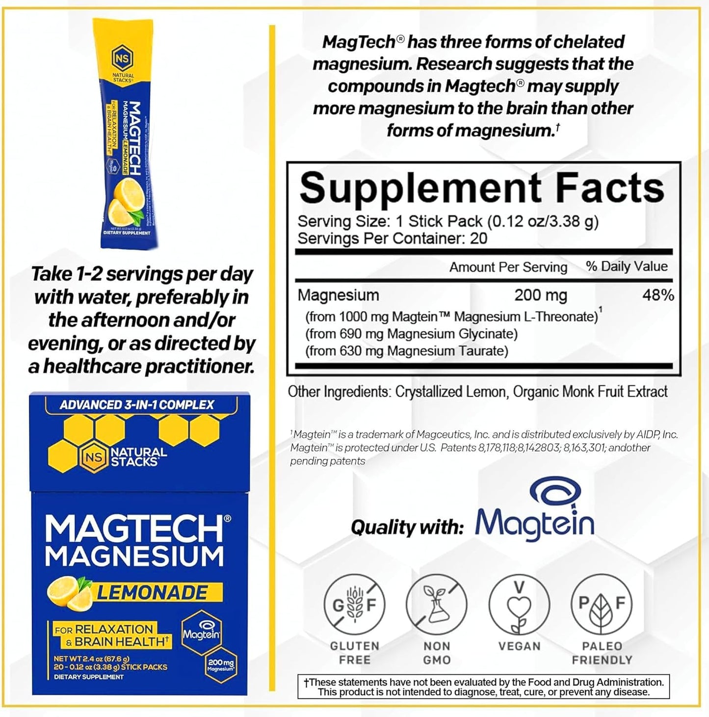 Magtech Magnesium Lemonade & Magtech Hydration Powder with Creatine - Sugar Free Magnesium Powder - Supports Hydration & Brain Health - 34 Total Servings