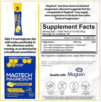 Magtech Magnesium Lemonade & Magtech Hydration Powder with Creatine - Sugar Free Magnesium Powder - Supports Hydration & Brain Health - 34 Total Servings