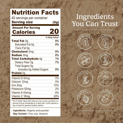 Organic Traditions Amla Powder, Amla Powder Organic from Indian Gooseberry, Wholefood Vitamin C Fruit for Smoothies Juices and Recipes, Superfood Plant Based Non GMO Powdered Amla Fruit, 200g /7oz Bag