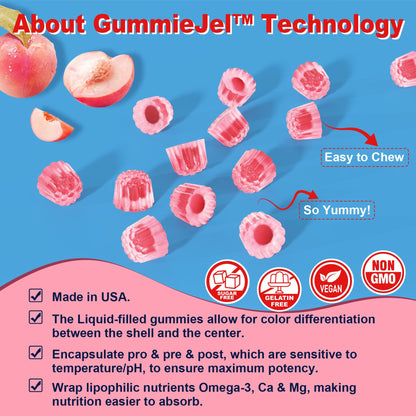 Butyrate Gummies with Probiotic + Prebiotic + Postbiotic, Omega-3 500mg,Fiber with 9 Billion CFU Probiotics, Calcium & Magnesium, Inulin,Psyllium Husk for Digestive Health,Bloating Support,Sugar Free