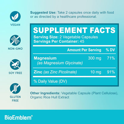 BioEmblem Magnesium Glycinate with Zinc and Vitamin D3 K2