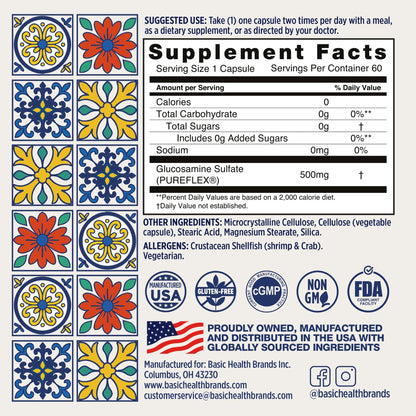 Basic Brands Pura Salud Pureflex Glucosamine Sulfate, 500mg 120 Count | Joint Health Support
