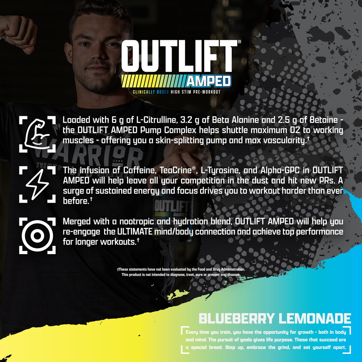 OUTLIFT Amped Max Dosed Pre Workout Powder, 6G Citrulline, 3.2G Beta Alanine