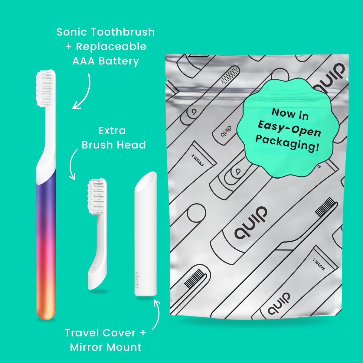 Quip Sonic Electric Toothbrush, Extra Brush Head, Metal Handle, Slate