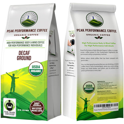 Peak Performance High Altitude Organic Coffee - Fair Trade, Low Acid, Non GMO, and Beans Full of Antioxidants - Medium Roast Smooth Tasting USDA Certified Organic Ground Coffee Bag 12 oz