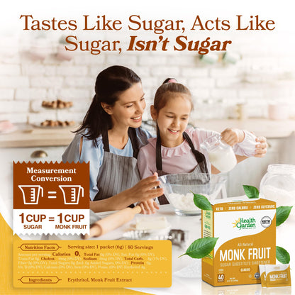 Health Garden Monk Fruit Sweetener, Golden Sugar Substitute - 2.5 lb