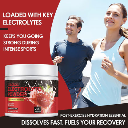 Sugar Free Electrolyte Powder Strawberry 70 Servings Refreshing Hydration Mix with Potassium, Sodium & Magnesium Fast-Absorbing Hydration Supplement, Gluten-Free, Ideal for Athletes