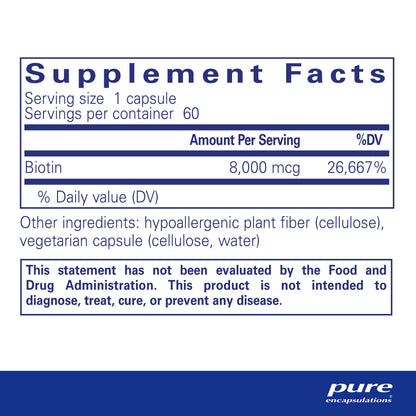Pure Encapsulations Biotin 8 mg - B Vitamin Supplement to Aid Stress Relief, Hair, Skin