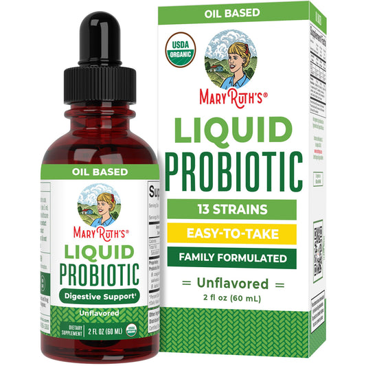 MARYRUTH'S Organics Liquid Probiotic for Ages 4+ | 2 Billion CFU | 13 Probiotic Strains | Gut Health & Digestive Support | Gas & Bloating Support | Vegan | Gluten Free | Travel-Friendly | 40 Servings