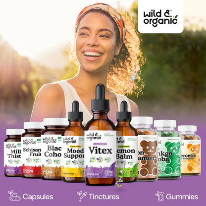Wild & Organic Vitex Tincture - Mood & Perimenopause Support - Vitex Chasteberry Supplement for Women - Liquid Chaste Tree Berry Extract - Vegan, Sugar & Alcohol-Free Herb Drops - 4 fl oz