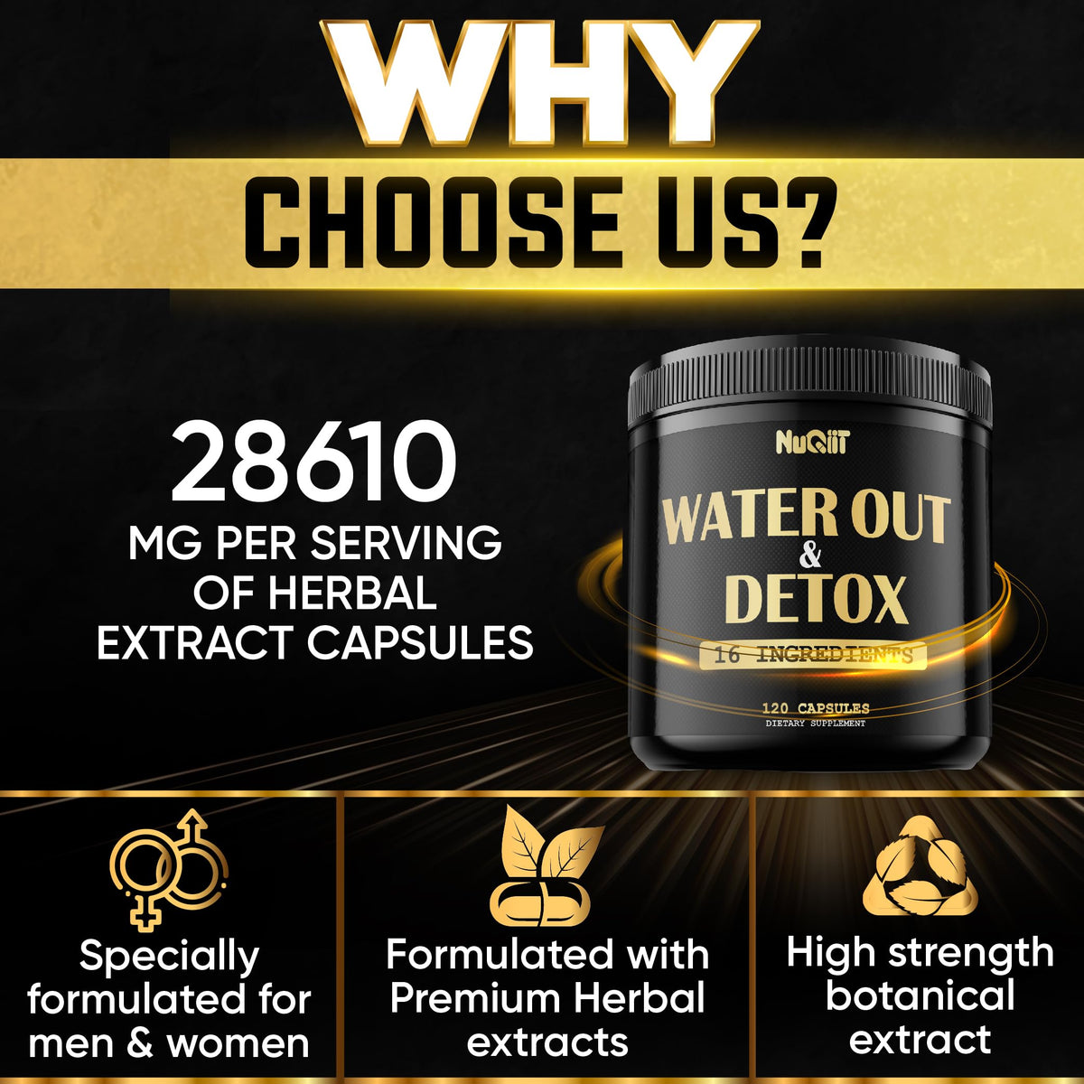 Nuqiit Water Out Supplement with Dandelion Root 12000mg Apple Cider Vinegar 4500mg & More