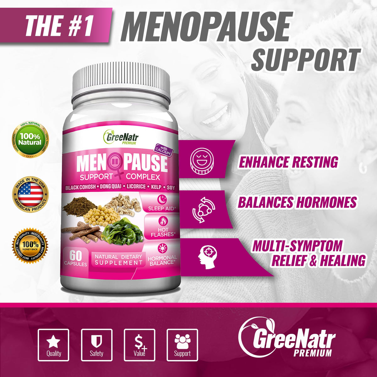 GreeNatr Synergic Bundle - Herbal Menopause Support Complex for Hot Flashes, Night Sweats & Mood Swings