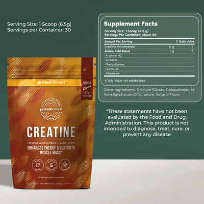 Primal Harvest Creatine - Daily Powdered Supplement, Gluten, Dairy & Soy Free