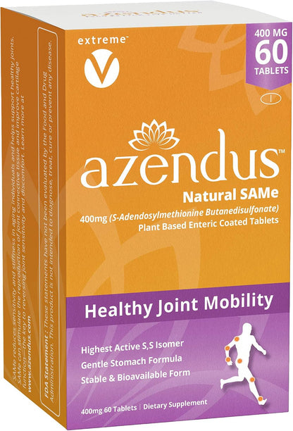 Azendus SAM-e Joint Support 400mg, 60 Count, Same Butanedisulfonate Fiber Enteric Coated Tablets