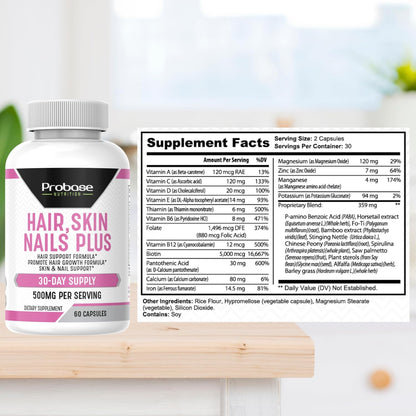Probase Nutrition Hair, Skin and Nails Plus 60 Capsules 30-Day Supply