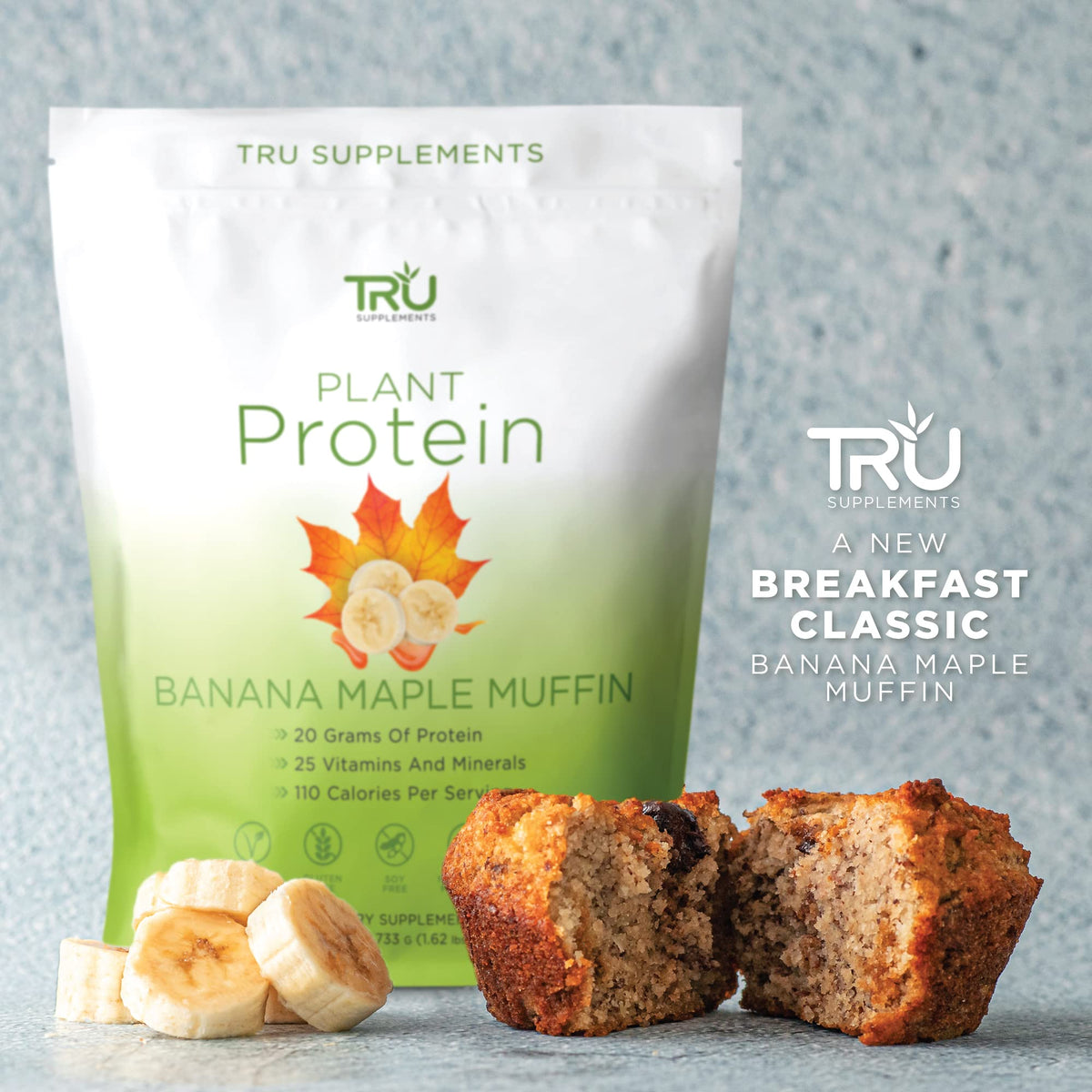 TRU Plant Based Protein Powder, BCAA, EAA, 20g Vegan Protein, 100 Calories, 27 Vitamins