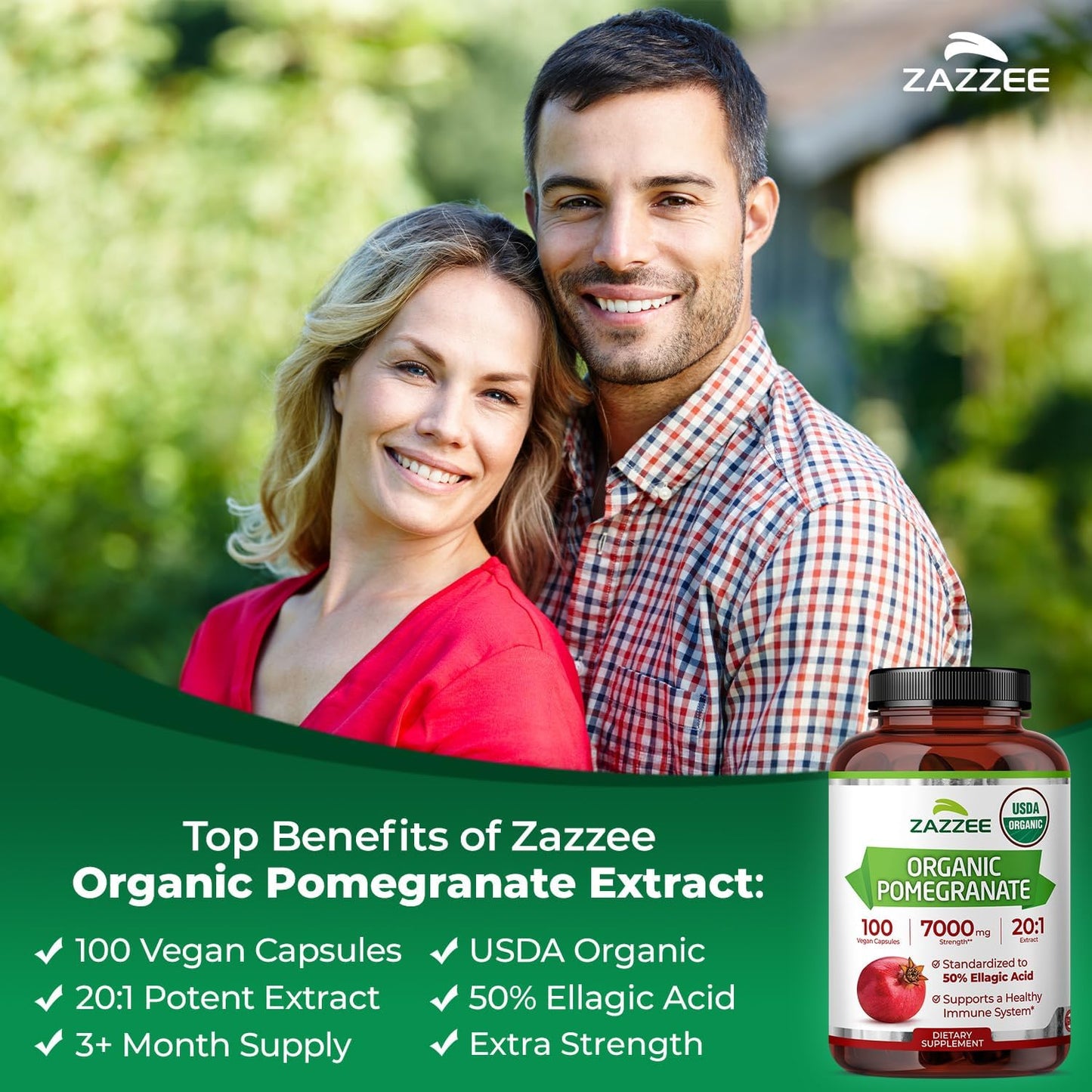 Zazzee USDA Organic Pomegranate 20:1 Extract, 50% Ellagic Acid 100 Capsules | Vegan, 3+ Month Supply, Punica Granatum, Antioxidant, Immune & Polyphenol Support, All-Natural, Non-GMO, Made in the USA