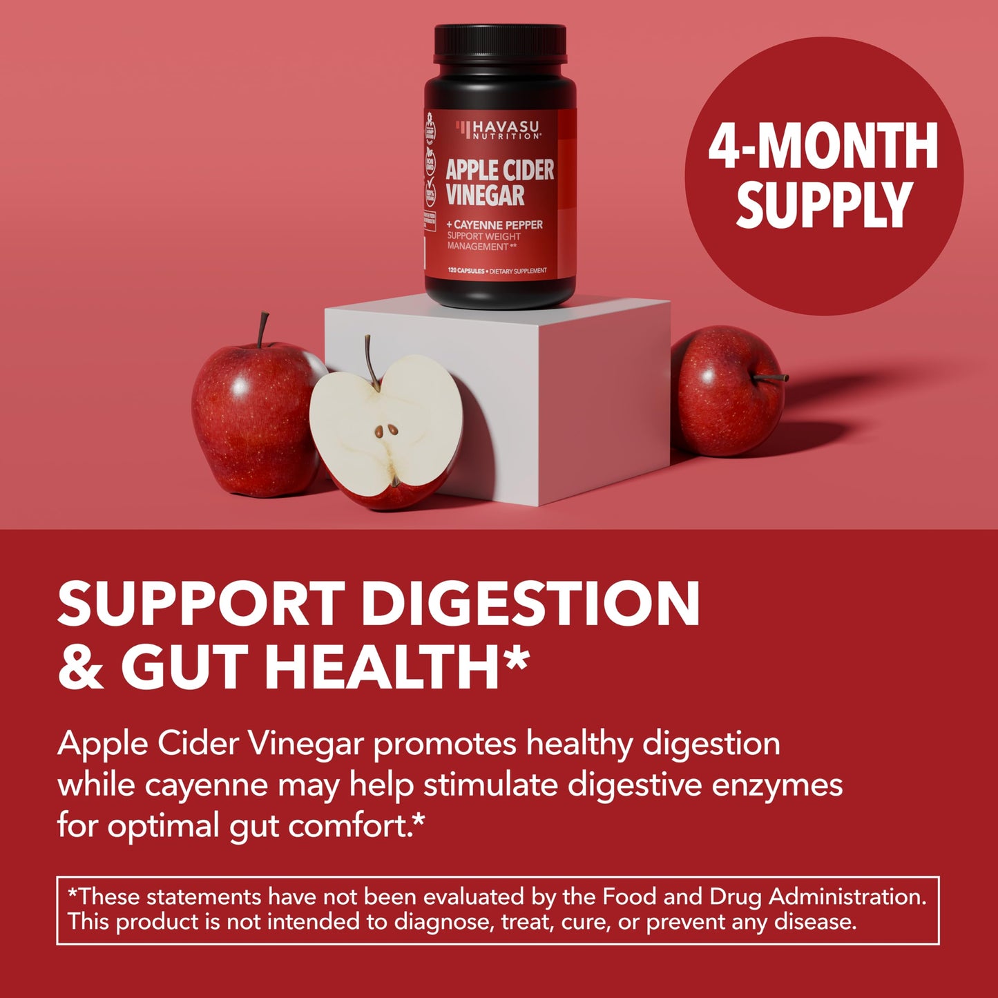 Apple Cider Vinegar Capsules with Cayenne Pepper, 60 Count, 2-Month Supply | 500mg ACV Per Serving for Appetite, Cravings, and Bloating Relief, Vegan, Non-GMO, Easy-to-Take Capsules, 60-Day Supply