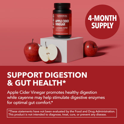 Apple Cider Vinegar Capsules with Cayenne Pepper, 60 Count, 2-Month Supply | 500mg ACV Per Serving for Appetite, Cravings, and Bloating Relief, Vegan, Non-GMO, Easy-to-Take Capsules, 60-Day Supply