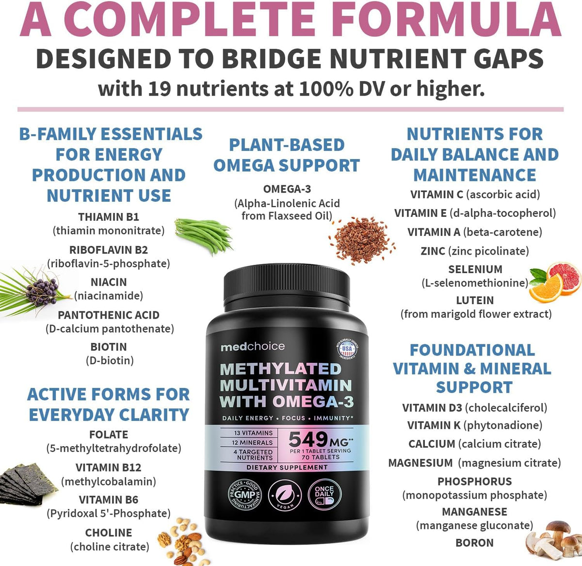 MEDCHOICE Complete 29-in-1 Methylated Multivitamin with Omega-3, 70ct