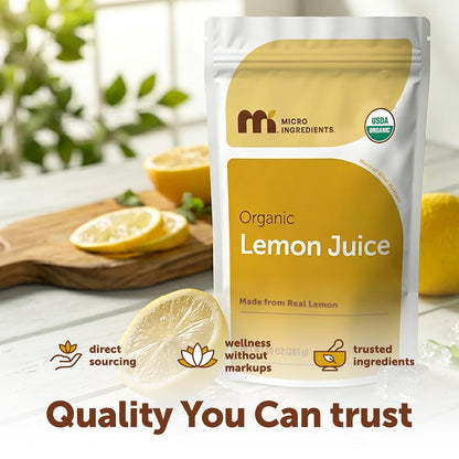 Micro Ingredients Organic Lemon Juice Powder, 10 Ounce | Natural Fruit Flavor | Made from Real Lemon | No Sugar & Additives | Great for Drinks, Smoothie & Beverages | Non-Gmo & Vegan Friendly