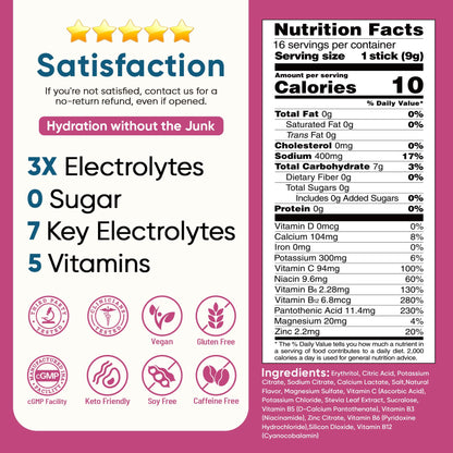 Venture Pal Sugar Free Electrolyte Powder, Liquid Daily IV Hydration Packet | 7 Electrolytes & 5 Vitamins Instantly Hydration, Electrolyte Dink Mix for Sports & Recovery, Vegan, Keto-Friendly, 16 Sticks