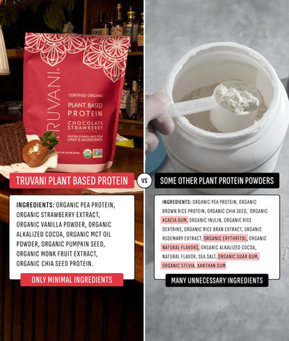 Truvani Organic Plant Based Protein Powder | Strawberry | 10 Servings | Vegan | 20g Pea Protein | Single Serving Travel Packets | Keto | Gluten & Dairy Free | Low Carb