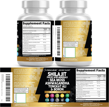 Clean Nutraceuticals Shilajit Supplement for Men with Sea Moss, Tongkat Ali, Ashwagandha, Boron, Zinc, CoQ10, PQQ - Fulvic Acid Capsules - Energy Support - 90 Count - Resin, Gummy & Powder Alternative