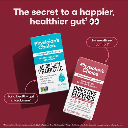 Physician's CHOICE Digestive Enzymes for Bloating & Digestion - Fast-Acting 16 Enzyme Formula with Organic Prebiotics & Probiotics for Gut & Digestive Health - Meal Time Discomfort Relief - 30 CT