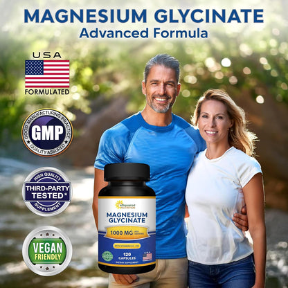 Glicinato de magnesio 1000mg con vitamina D3 y B6-500mg por cápsula - Suplemento complejo de magnesio elemental puro para el sueño, los músculos y la salud ósea - Reemplace gomitas, tabletas y polvo