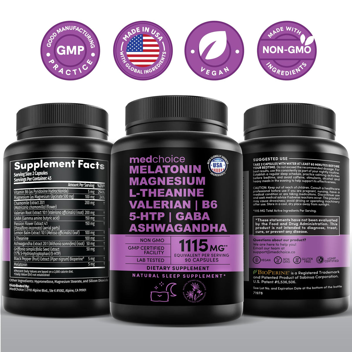 MEDCHOICE 12-in-1 Melatonin 5mg Sleep Capsules with Magnesium, 90ct