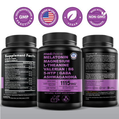 MEDCHOICE 12-in-1 Melatonin 5mg Sleep Capsules with Magnesium, 90ct