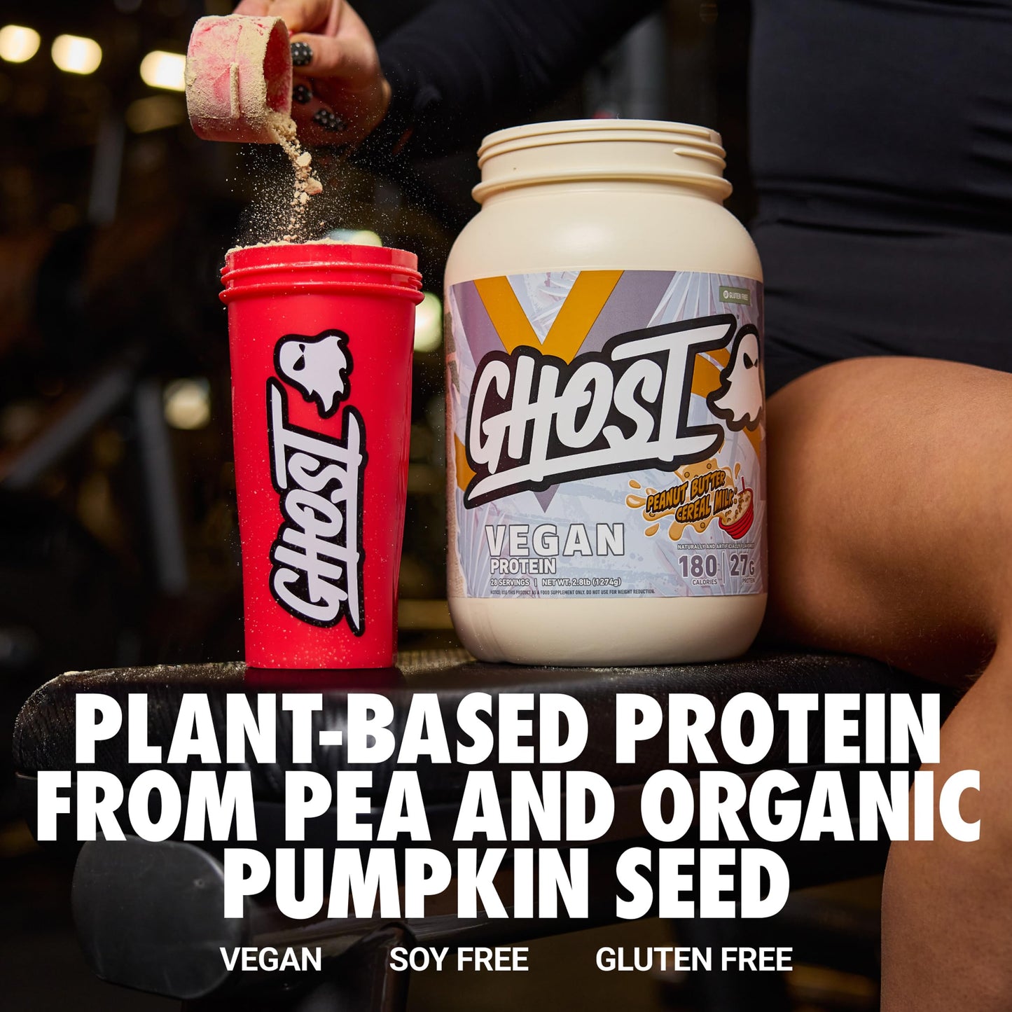 GHOST Vegan Protein Powder, Chocolate Chip Cookies – 2.9LB Tub, 25G of Protein - Plant-Based Pea & Organic Pumpkin Blend Protein with Fiber & Iron - Flavored Post Workout Shakes - Soy, Gluten Free