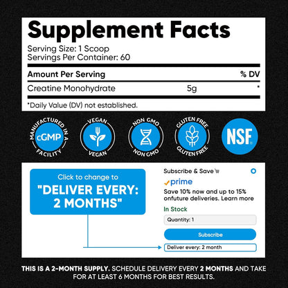 Venture Pal 100% Pure Micronized Creatine Monohydrate Powder 5g Per Serving | Vegan, Keto, GMO-Free & Gluten Free, Creatina Monohidratada en Polvo for Women & Men, Unflavored