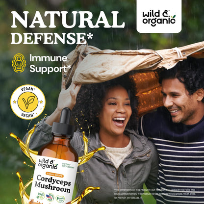 Wild & Organic Cordyceps Mushroom Tincture - Energy & Immune Support - Cordyceps Sinensis Extract Supplement - Liquid Mushroom Drops - Add to Tea & Mix with Powder - Sugar & Alcohol-Free - 4 fl oz