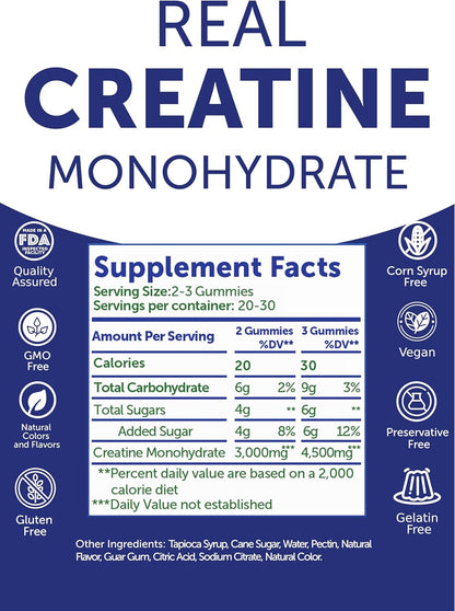 Lunakai USA Made Creatine Monohydrate Gummies for Women & Men – Vegan Creatine Gummies for Muscle & Recovery Support – Pre Workout Supplement, 60ct