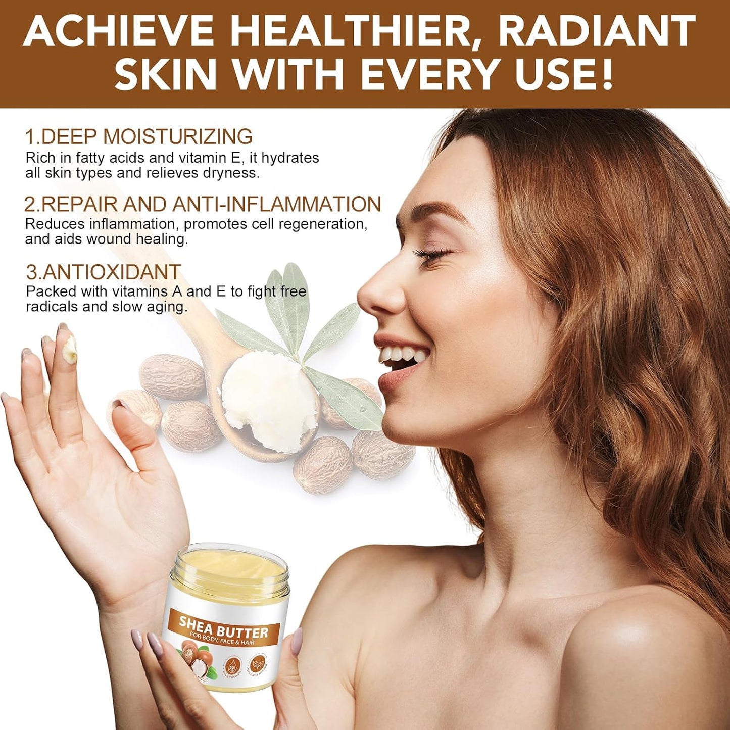 Shea Butter Raw, Pure Natural Shea Butter for Face & Body with Vitamin A, E and F, Hand Cream, Long-Lasting Hydration & Deeply Moisturizing for Dry, Cracked Skin, SkinCare, Keeps Skin Healthy 7.8 oz