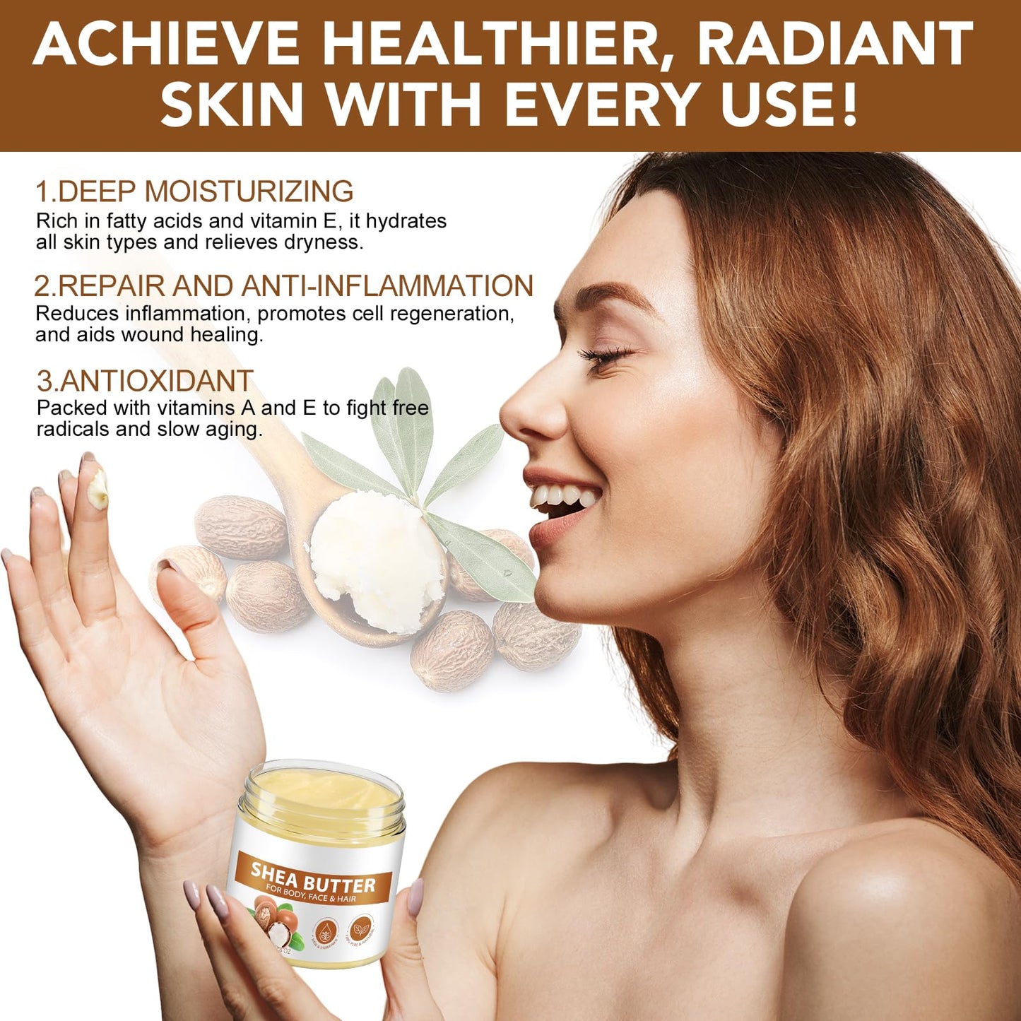 Shea Butter Raw, Pure Natural Shea Butter for Face & Body with Vitamin A, E and F, Hand Cream, Long-Lasting Hydration & Deeply Moisturizing for Dry, Cracked Skin, SkinCare, Keeps Skin Healthy 7.8 oz